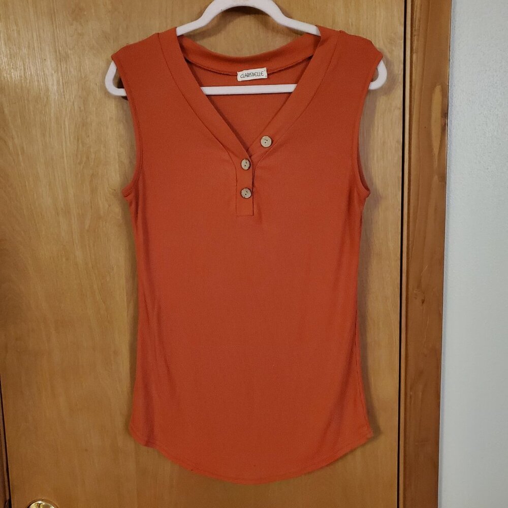 Clarisbelle V-neck Button Tank Top Women's Medium Burnt Orange EUC